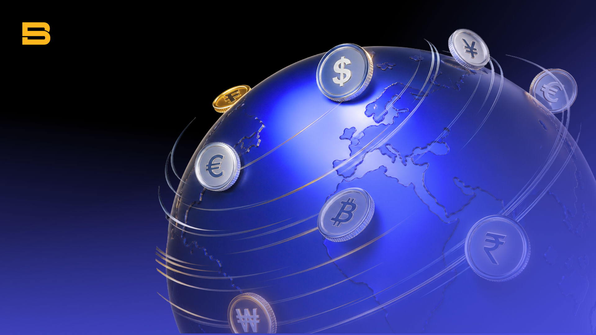 3D digital illustration conceptualizing global finance, currency exchange, and digital markets.