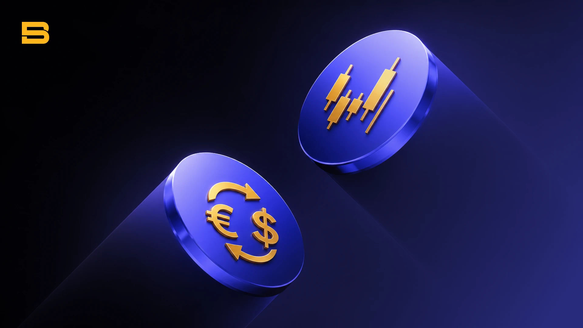 The left token displays a gold icon currency exchange, with a Euro sign (€) and a Dollar sign ($) in circular formation