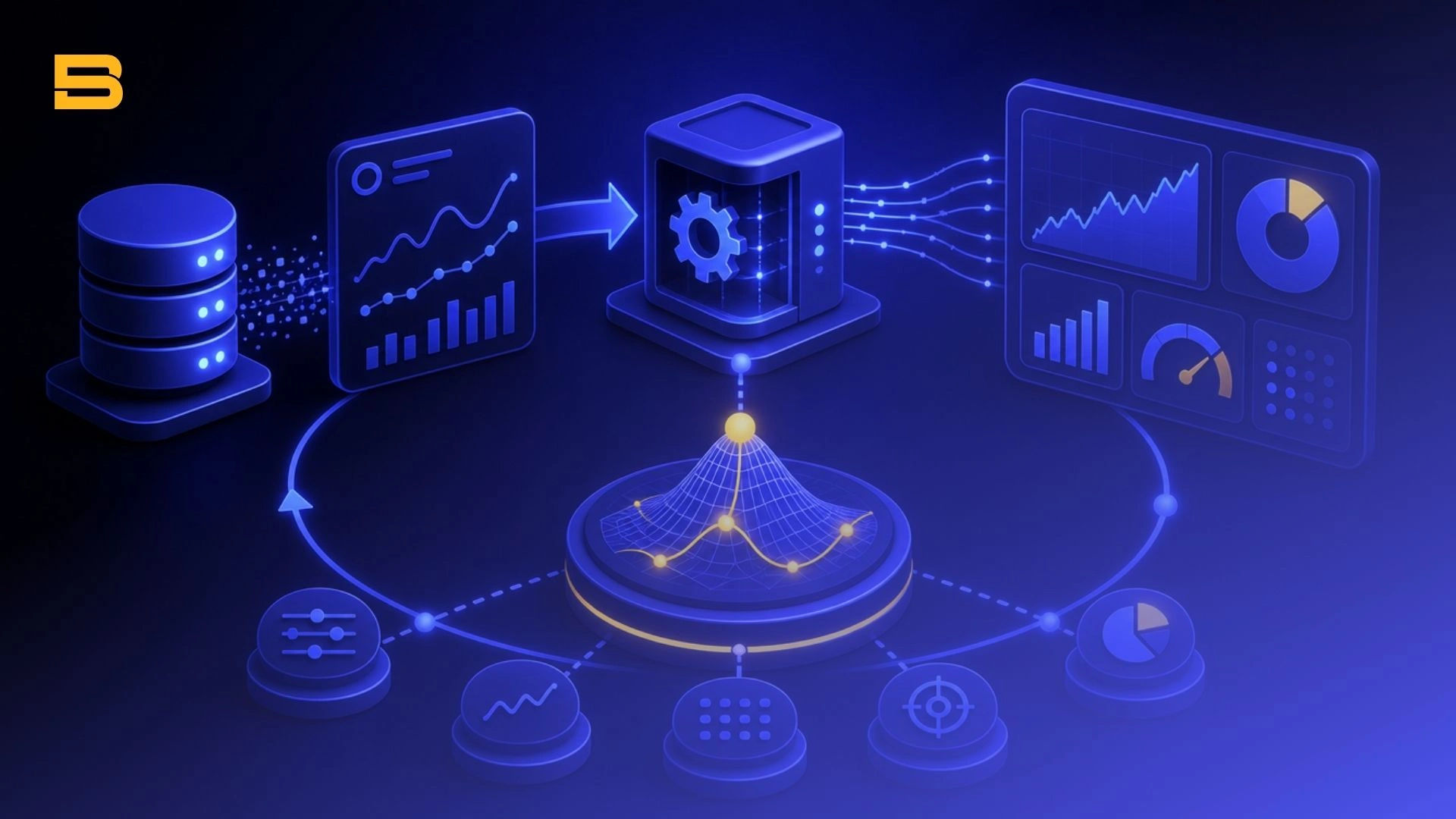 Backtesting process diagram showing strategy optimization and performance metrics