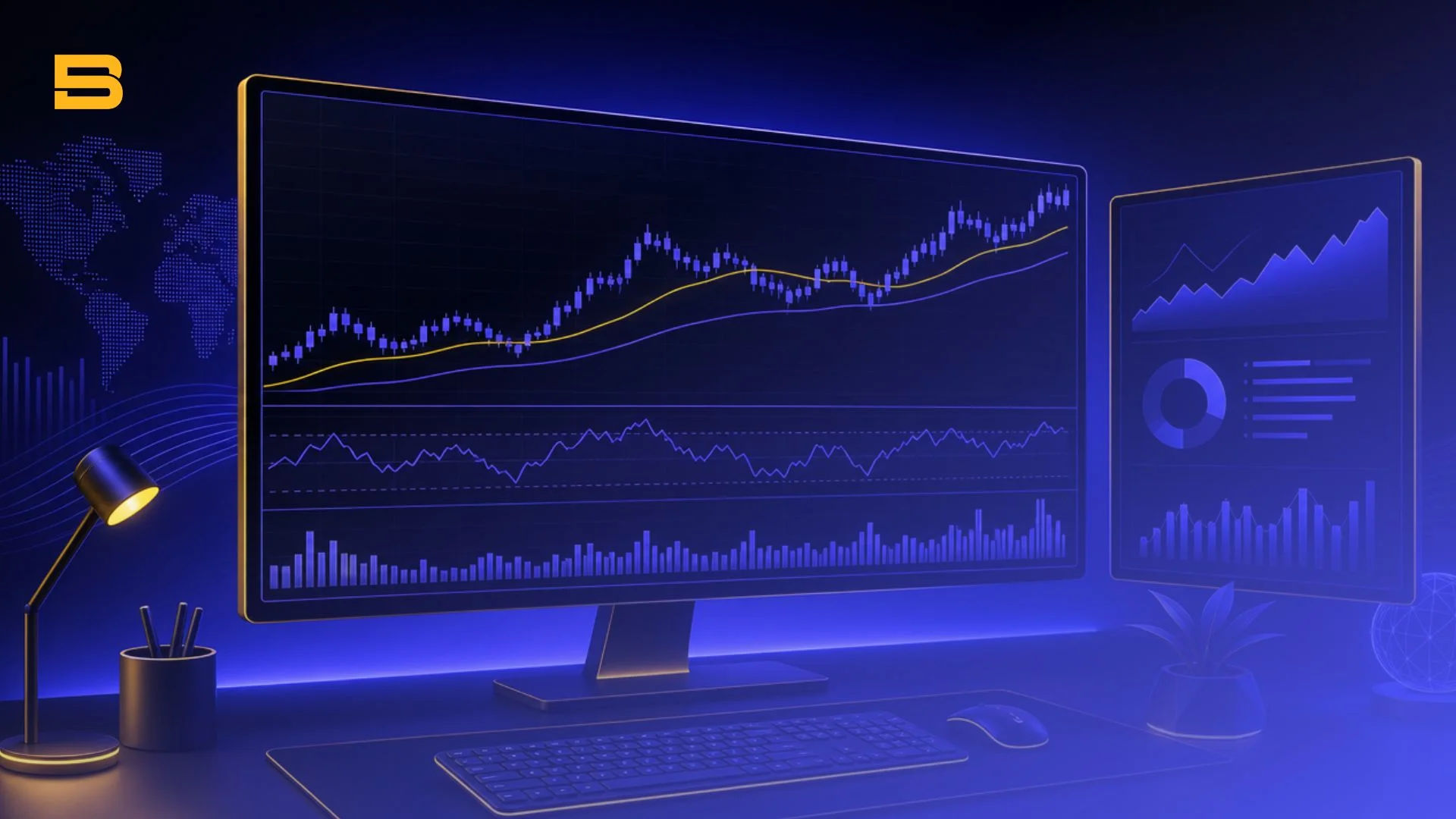 Clean trading station showing moving average and RSI indicators on price chart