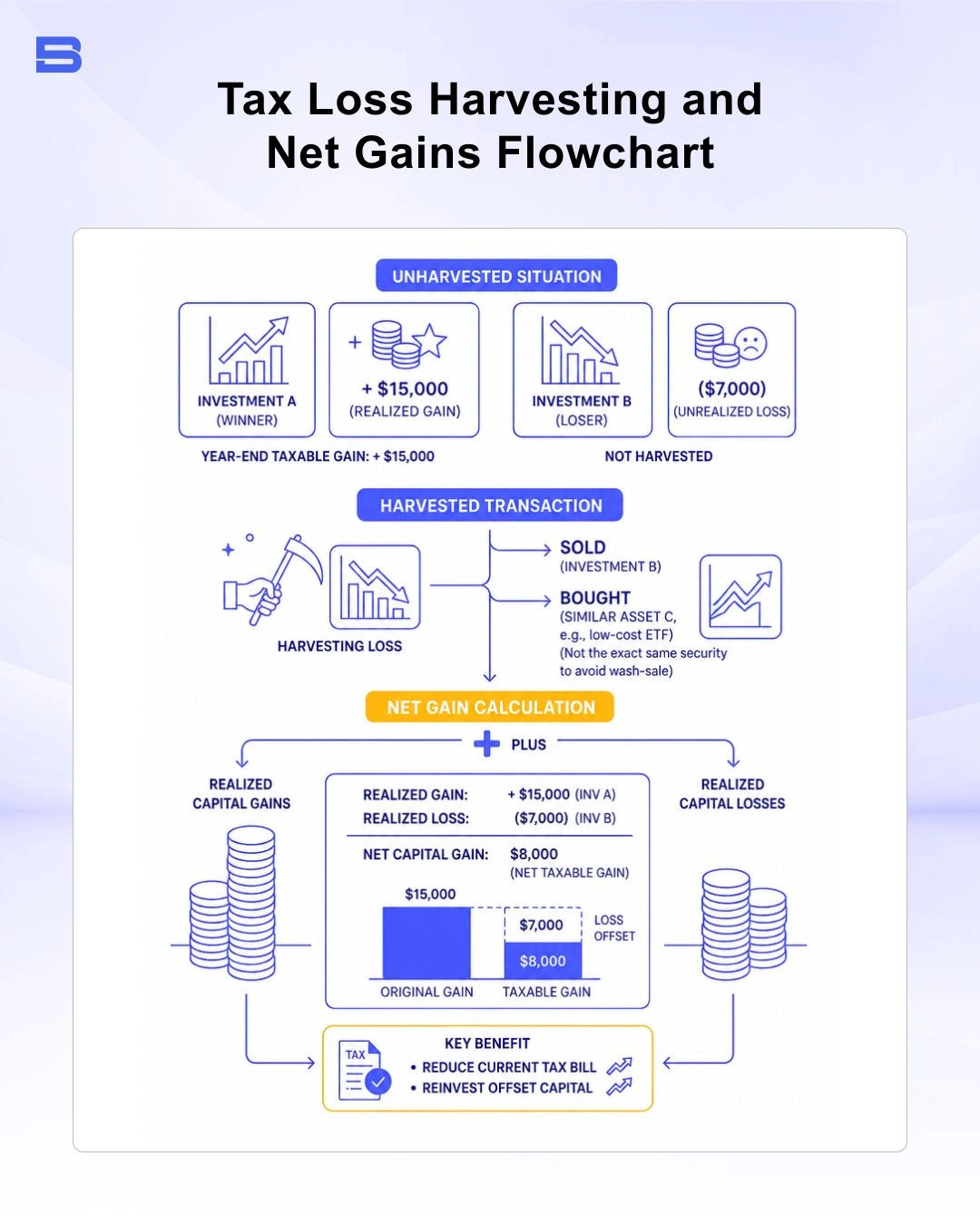 capital-losses-offset-capital-gains.webp Chart showing how capital losses offset capital gains and reduce taxable income
