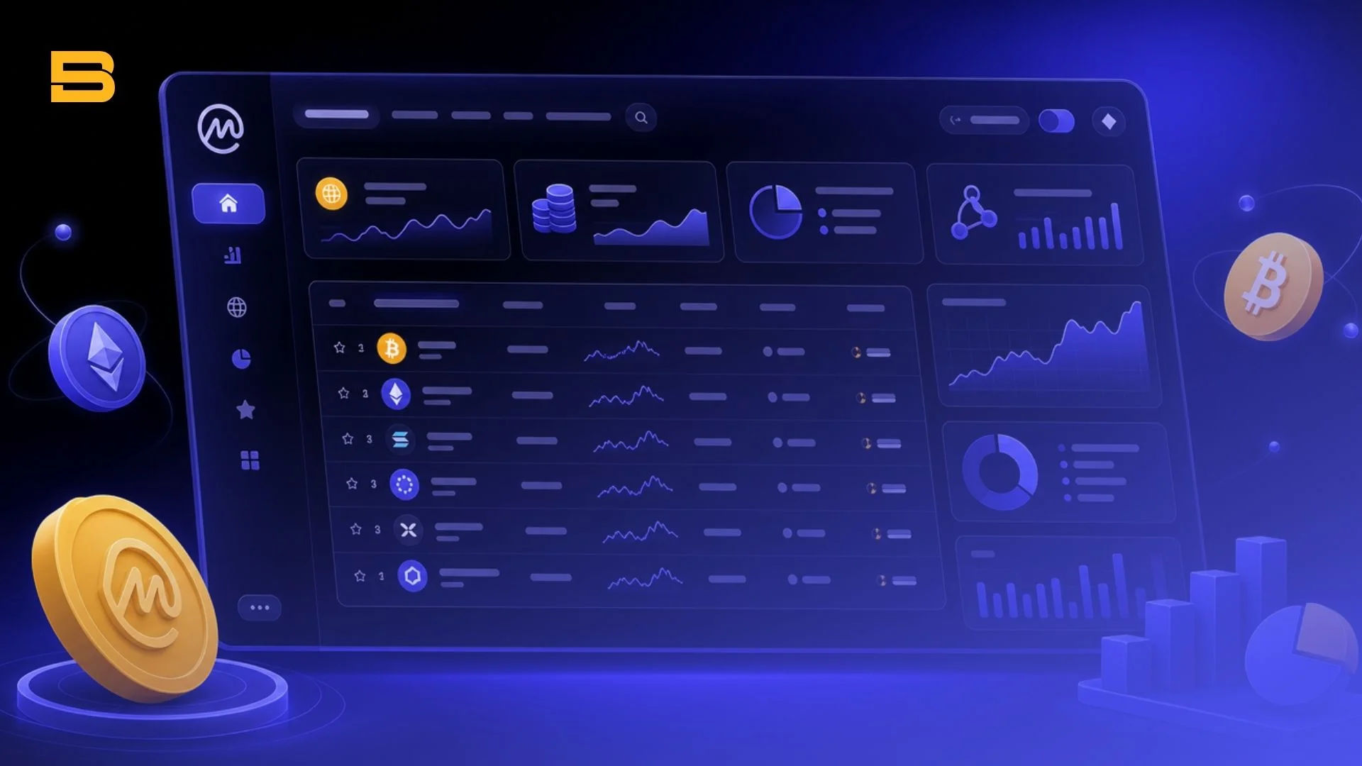 CoinMarketCap main dashboard interface displaying crypto price rankings and volume
