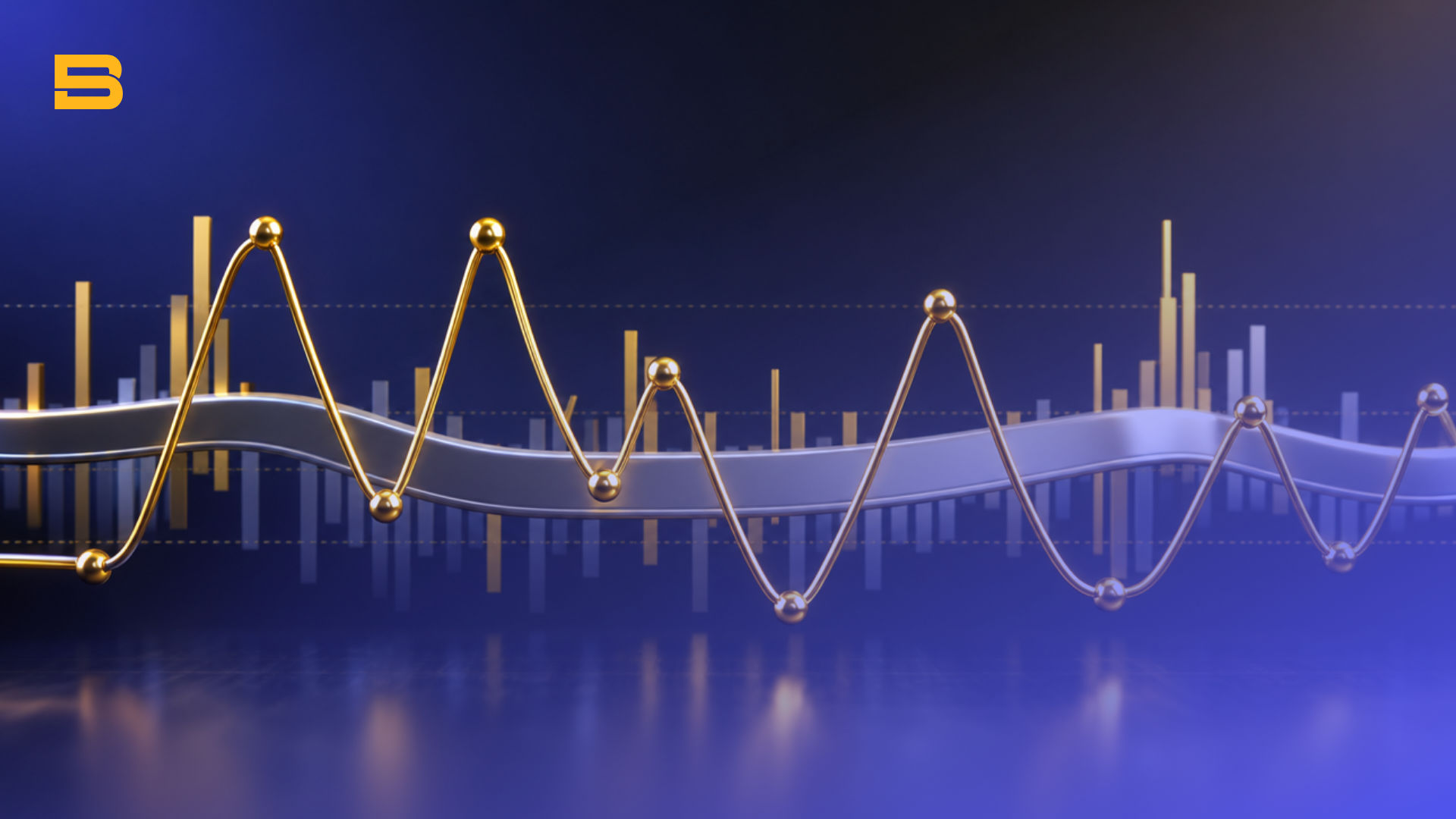 Conceptual cover illustration of a mean reversion strategy, displaying price oscillation around a central moving average.