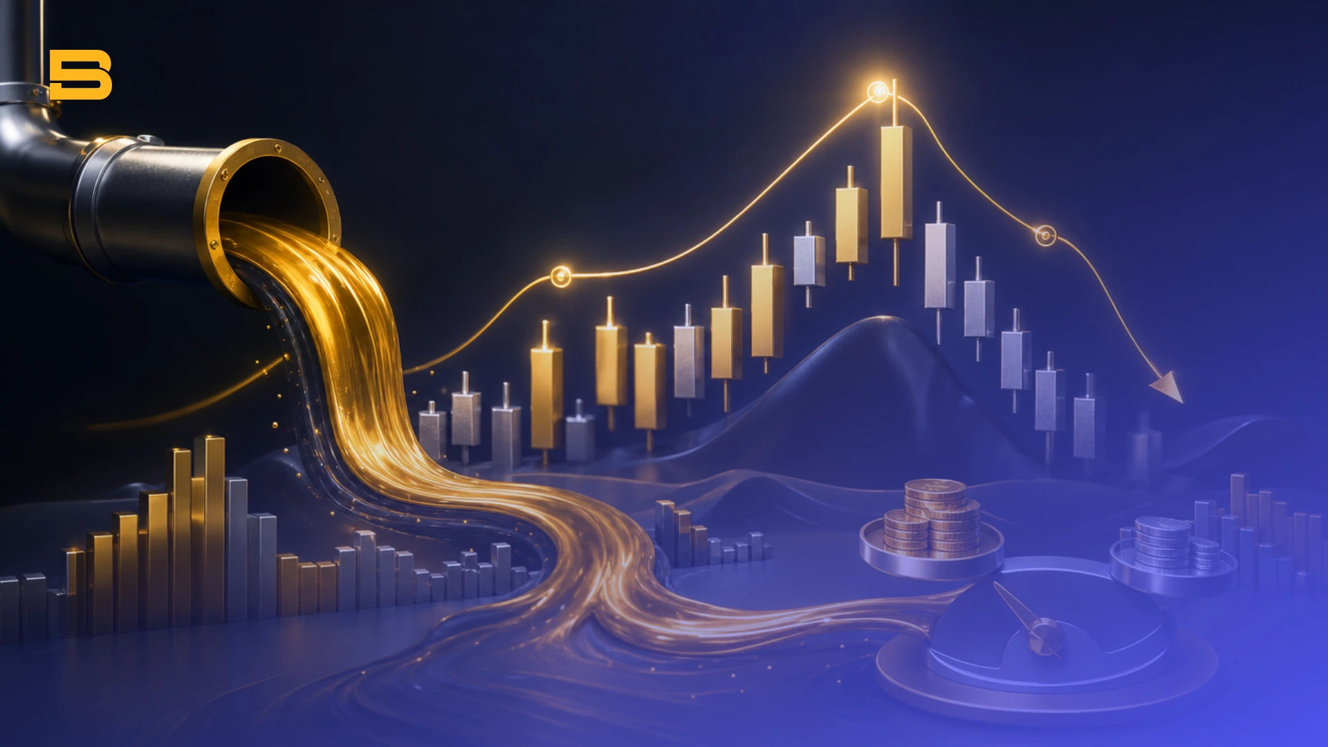 Conceptual cover illustration of the Money Flow Index (MFI) measuring volume-weighted capital flow and momentum.