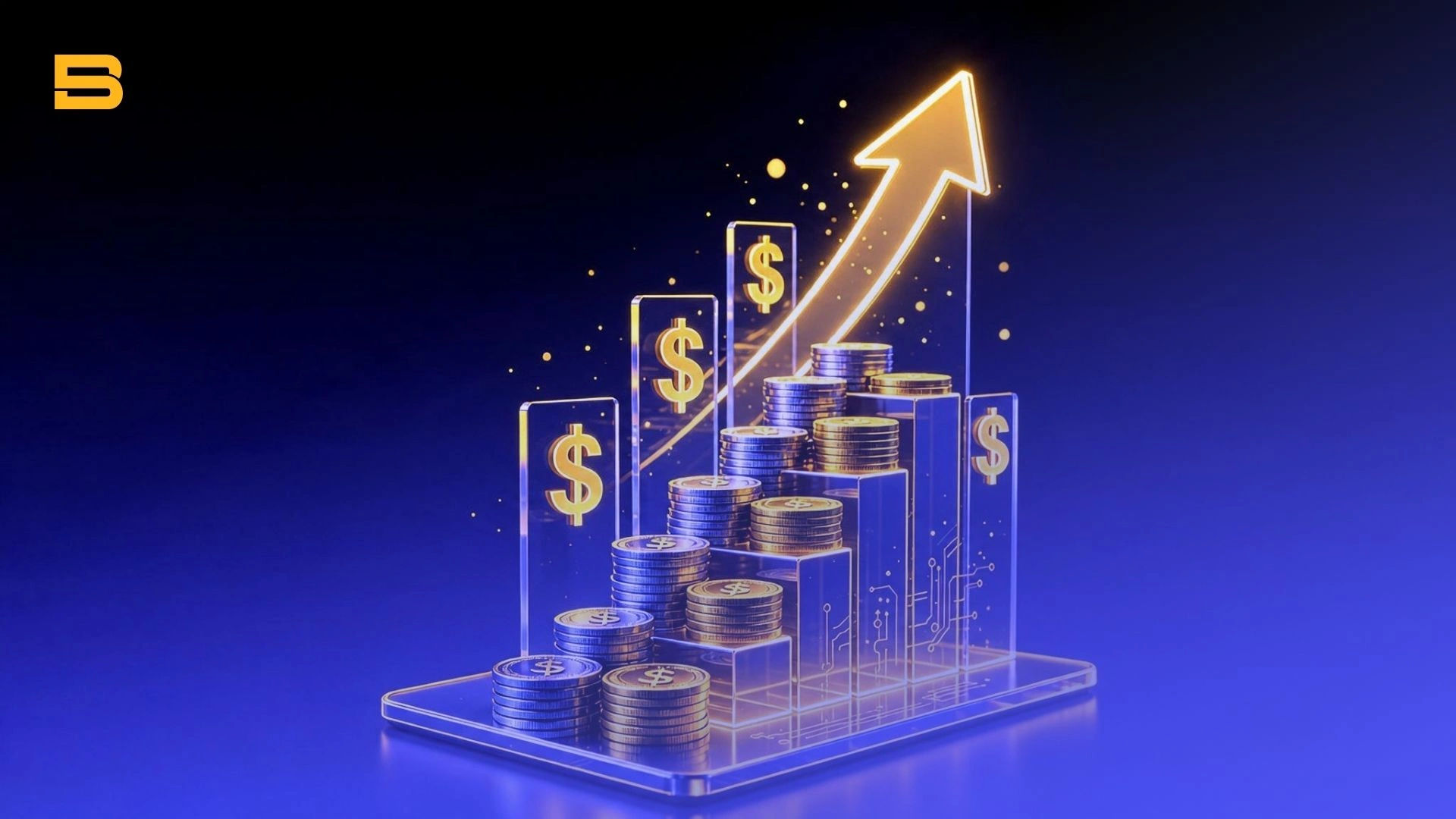 The illustration shows arrow going up with money increasing