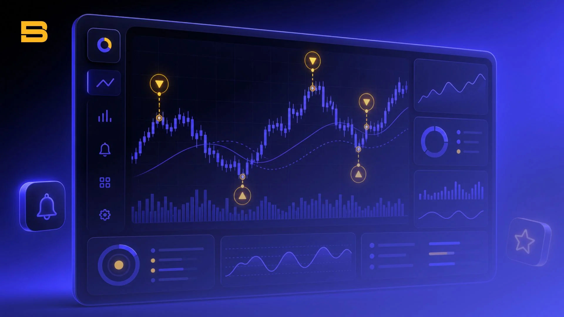 Trading signals notification dashboard showing buy sell entry levels