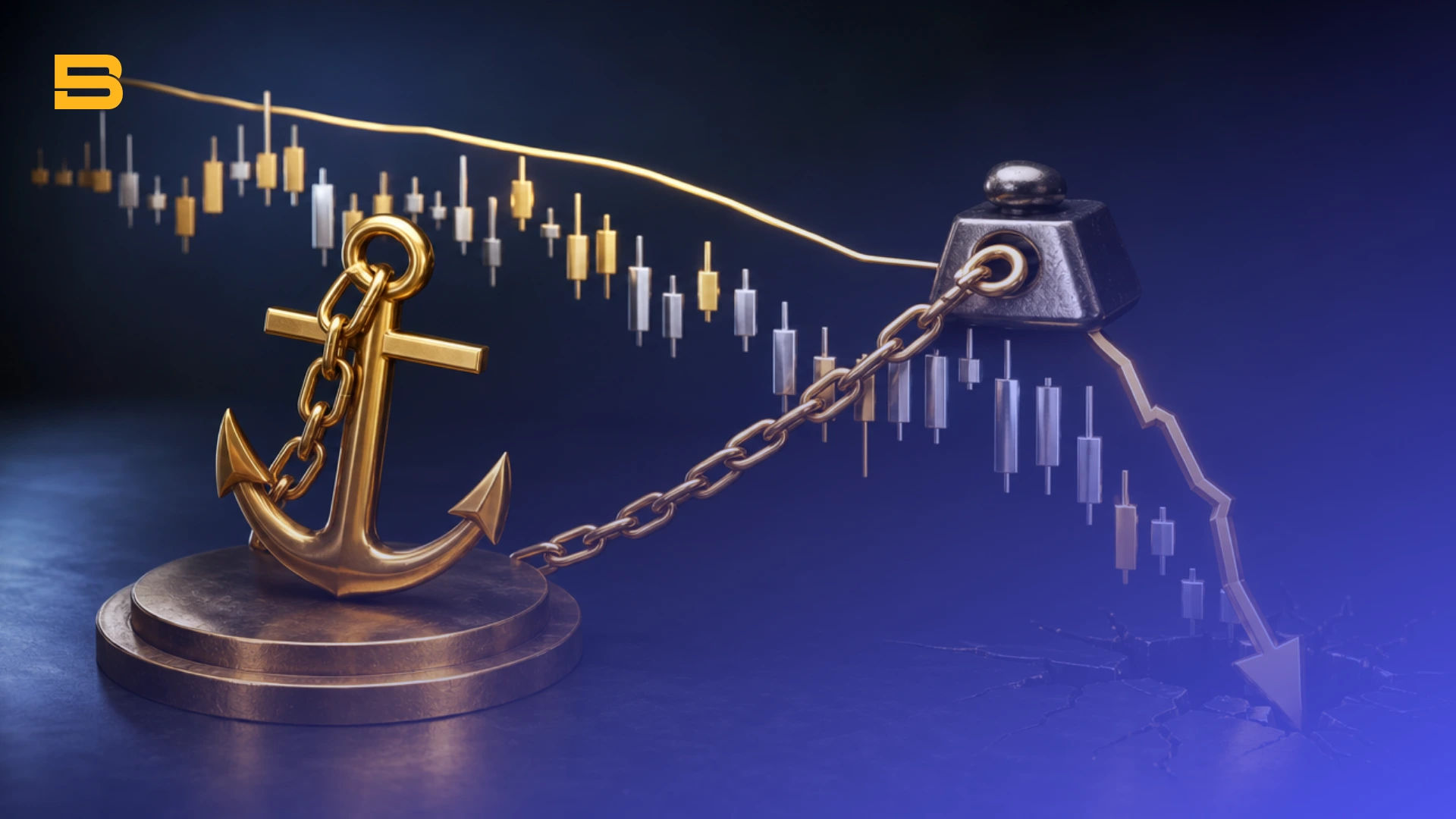 Conceptual cover illustration of anchoring bias, price fixation, and market decision distortions in trading.