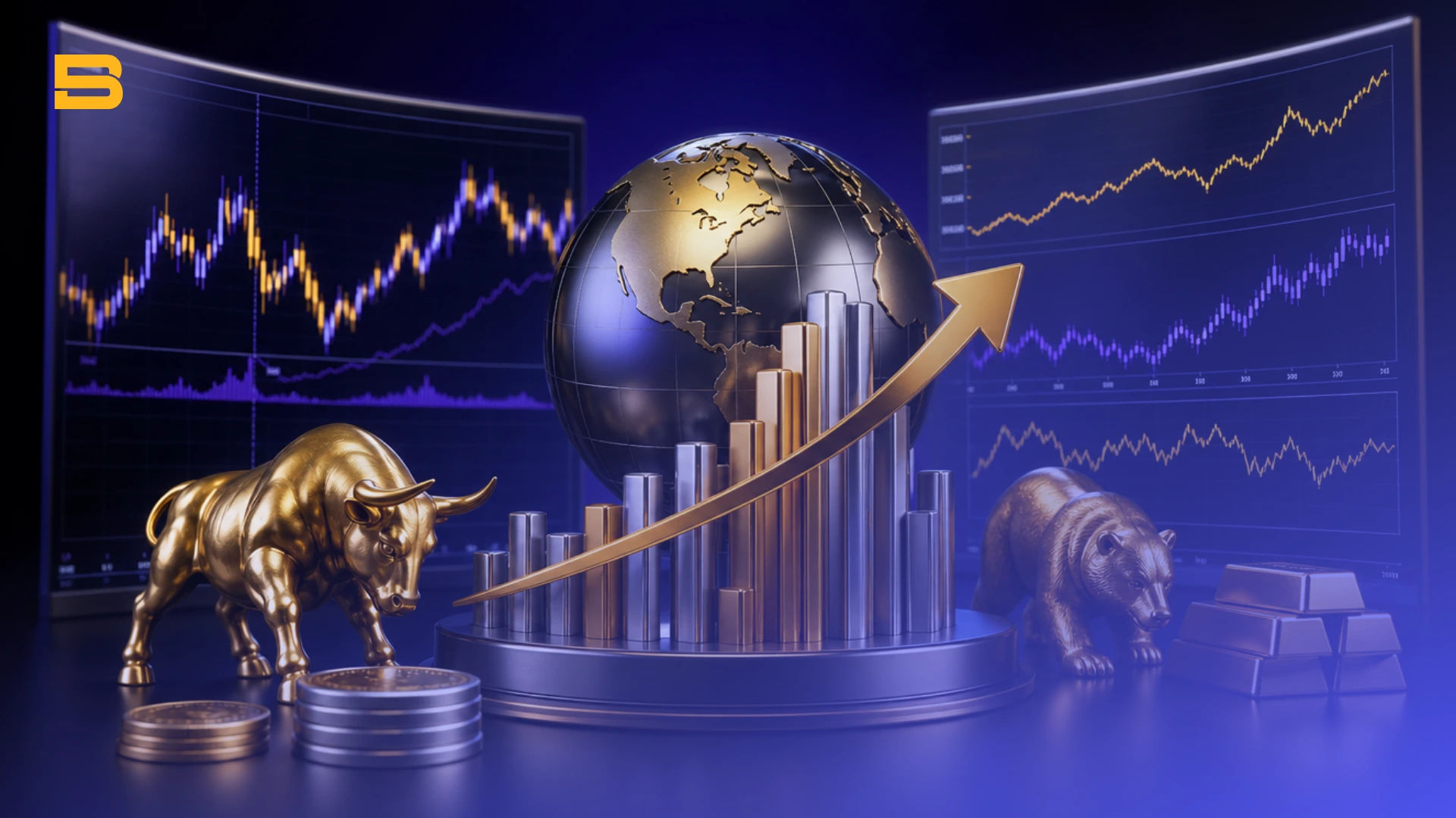 Conceptual cover illustration of Nonfarm Payrolls (NFP) market impact, U.S. labor data, and market volatility.