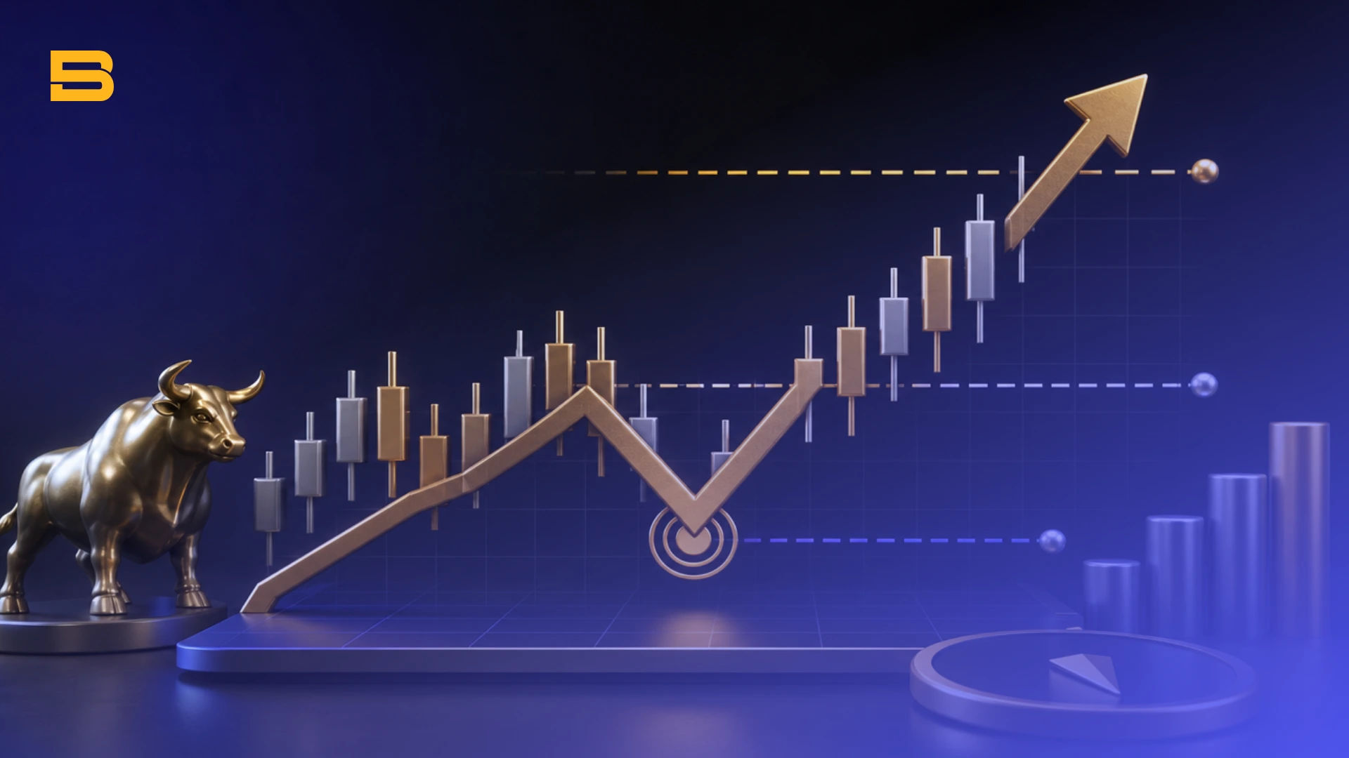 Conceptual cover illustration of a pullback trading strategy, trend retracement, and technical entry confirmation.